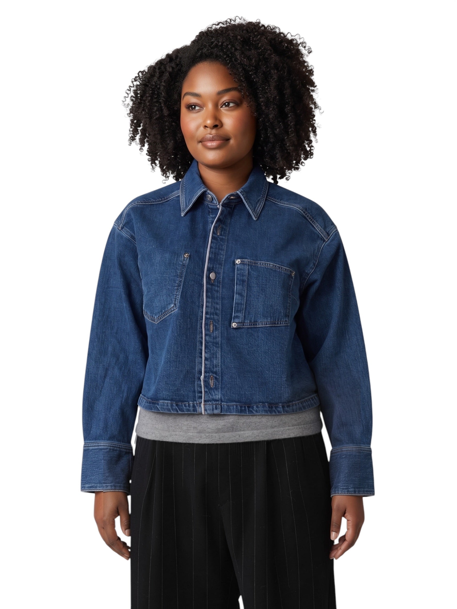 Mittelblaue Jeansjacke im Boxy-Schnitt von PNTS – Ansicht 5