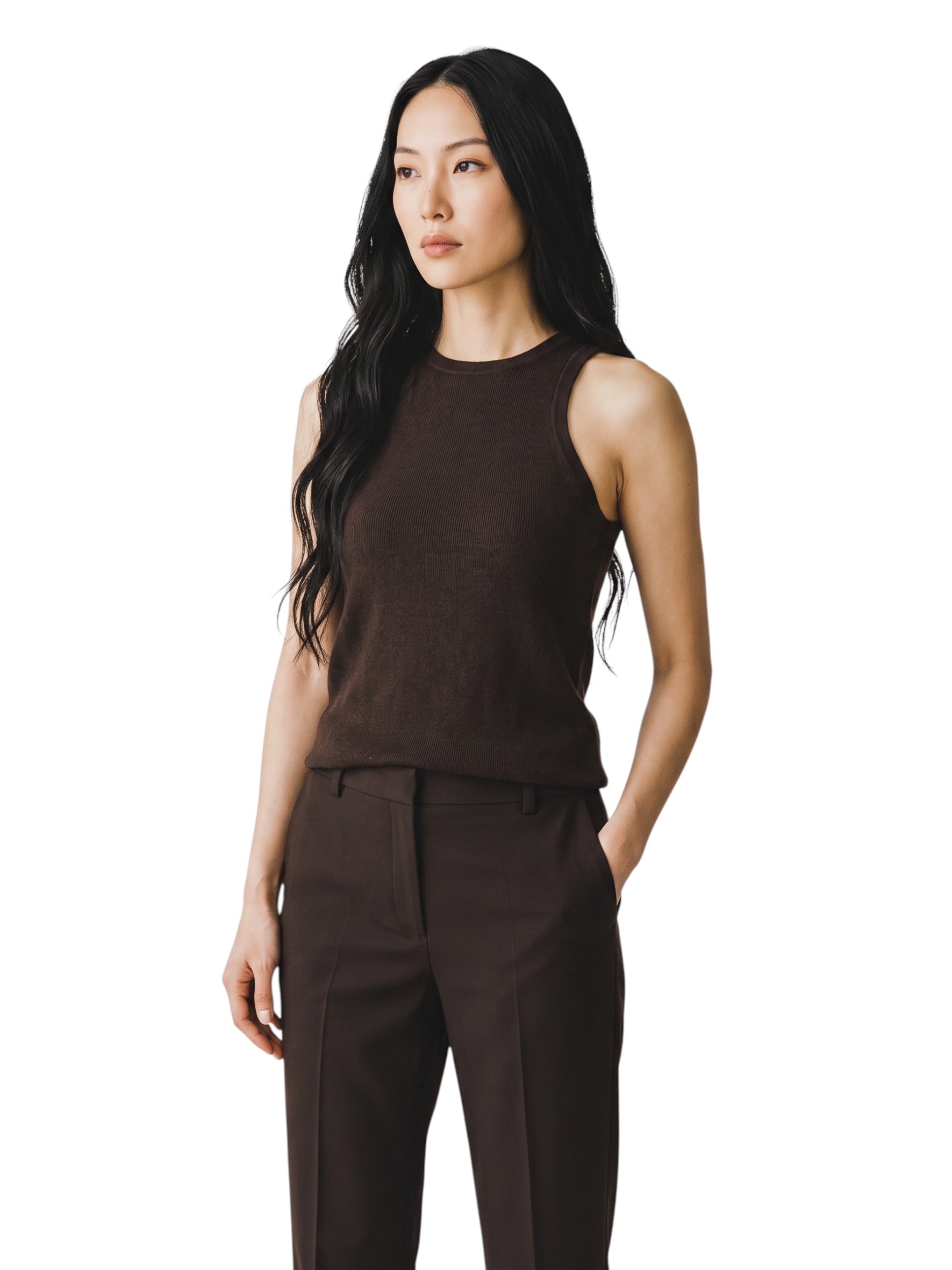Dunkelbraunes ärmelloses Cashmere-Top von S.Marlon