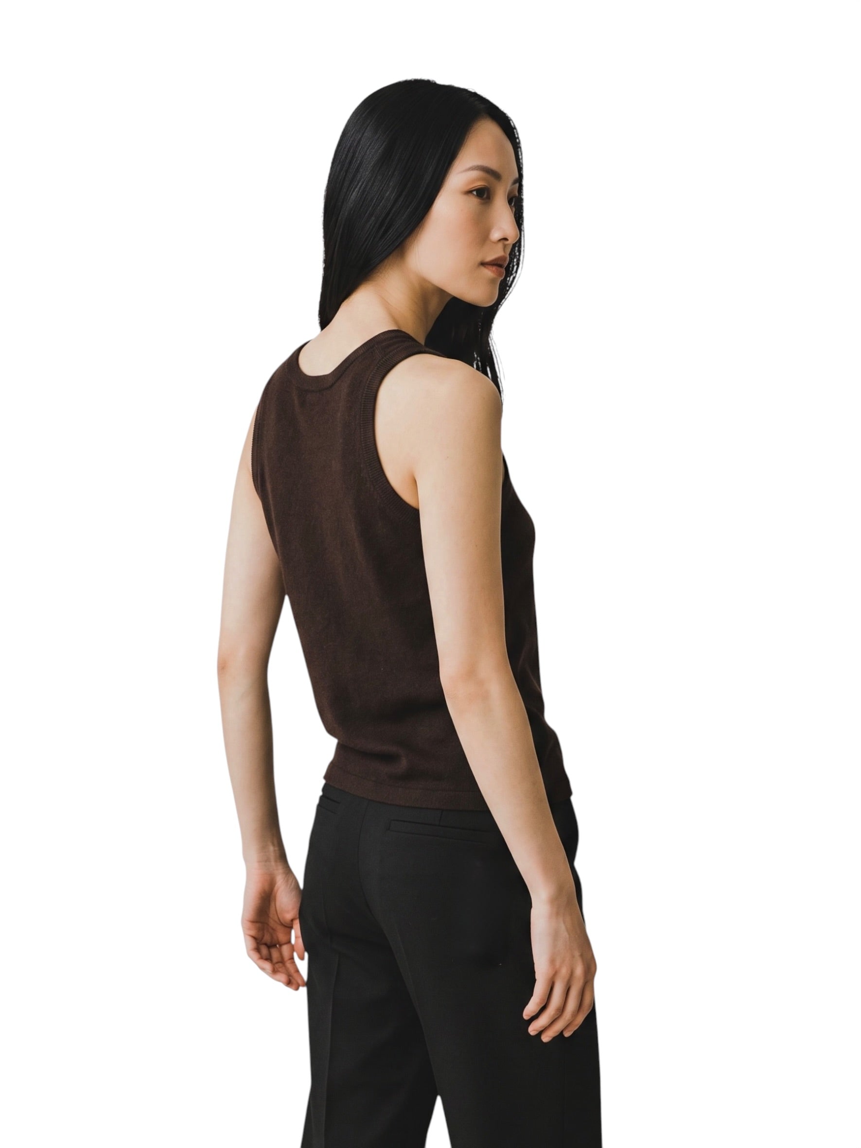 Dunkelbraunes ärmelloses Cashmere-Top von S.Marlon – Ansicht 2