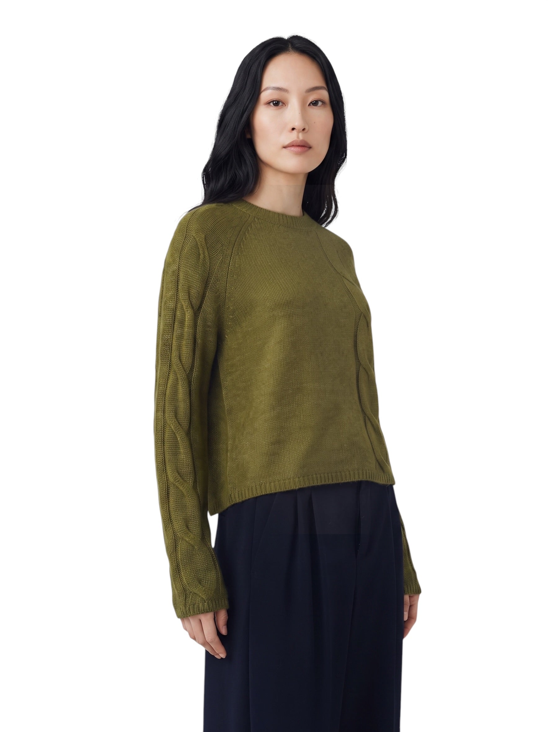 Olivgrüner Strickpullover aus Wolle und Lyocell von S.Marlon