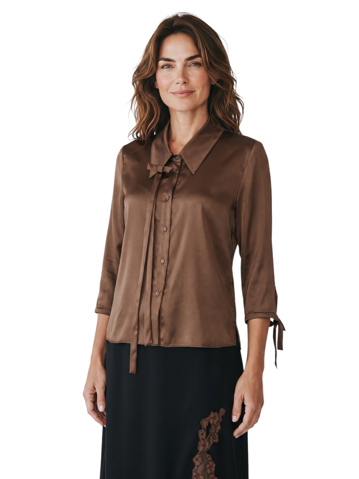 Cognacfarbene Seidenbluse mit Schluppe von Dorothee Schumacher