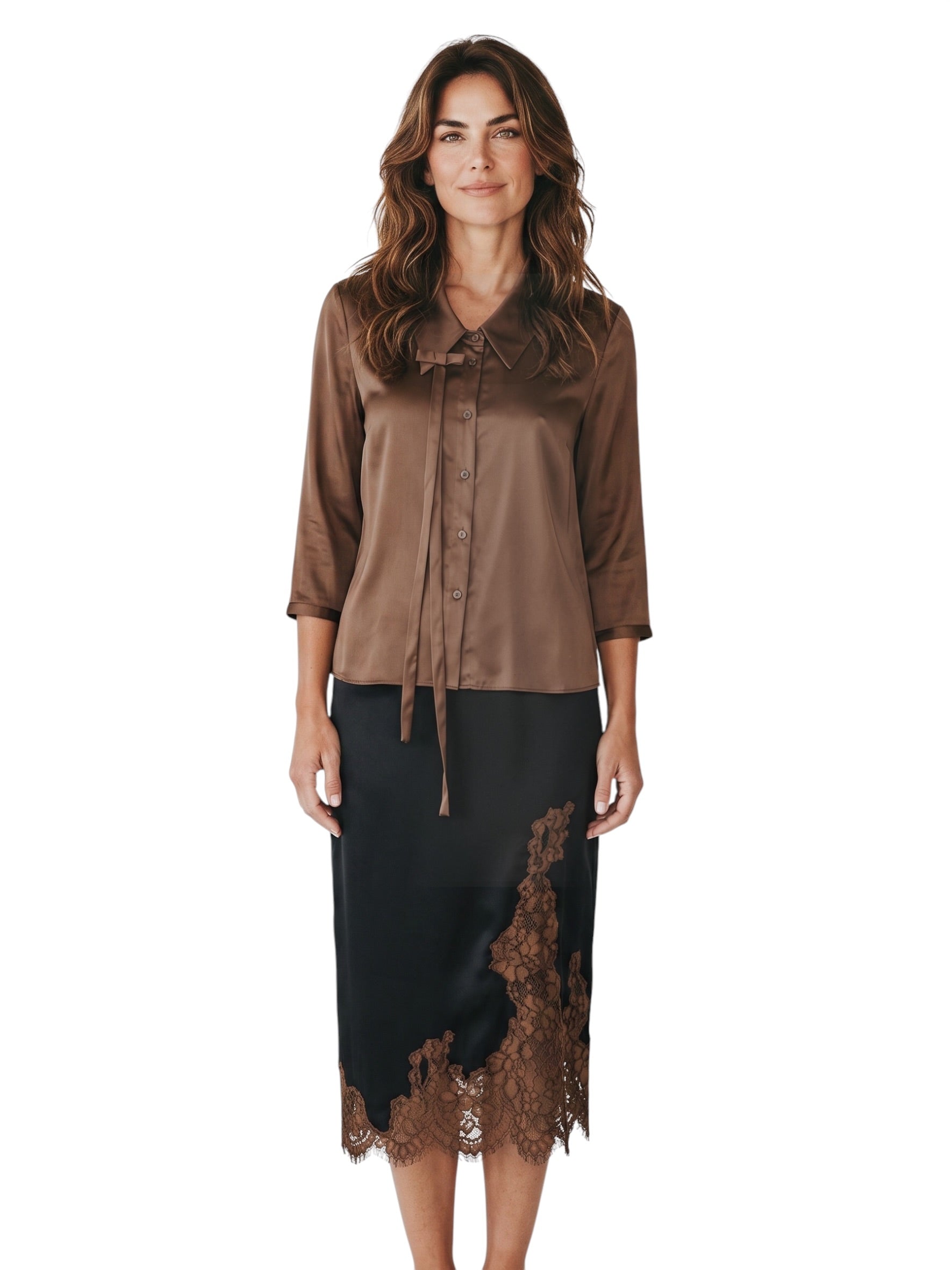 Cognacfarbene Seidenbluse mit Schluppe von Dorothee Schumacher – Ansicht 2
