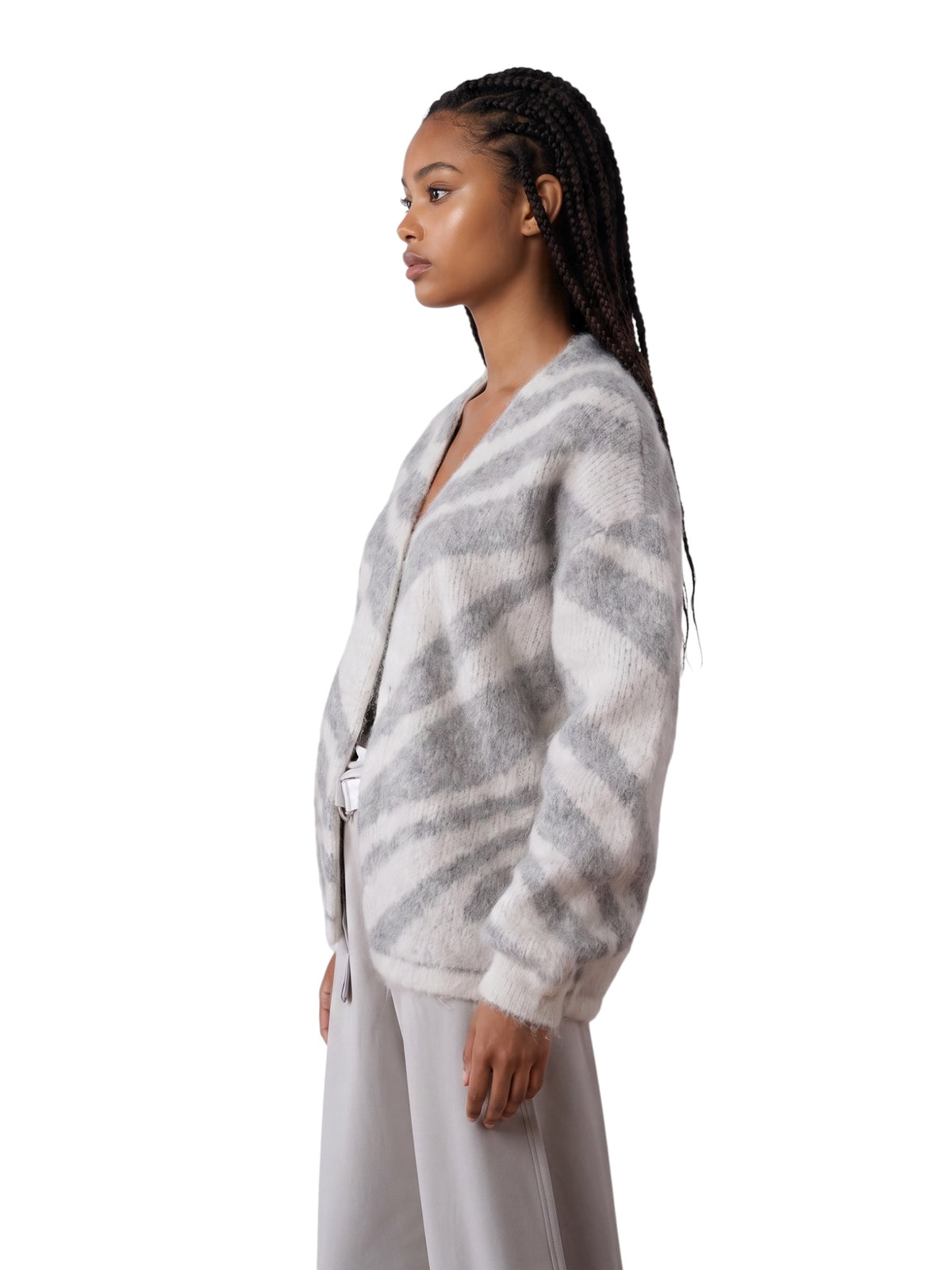 Ecrufarbene Alpaka-Strickjacke mit Zebra-Muster von 10days – Ansicht 3