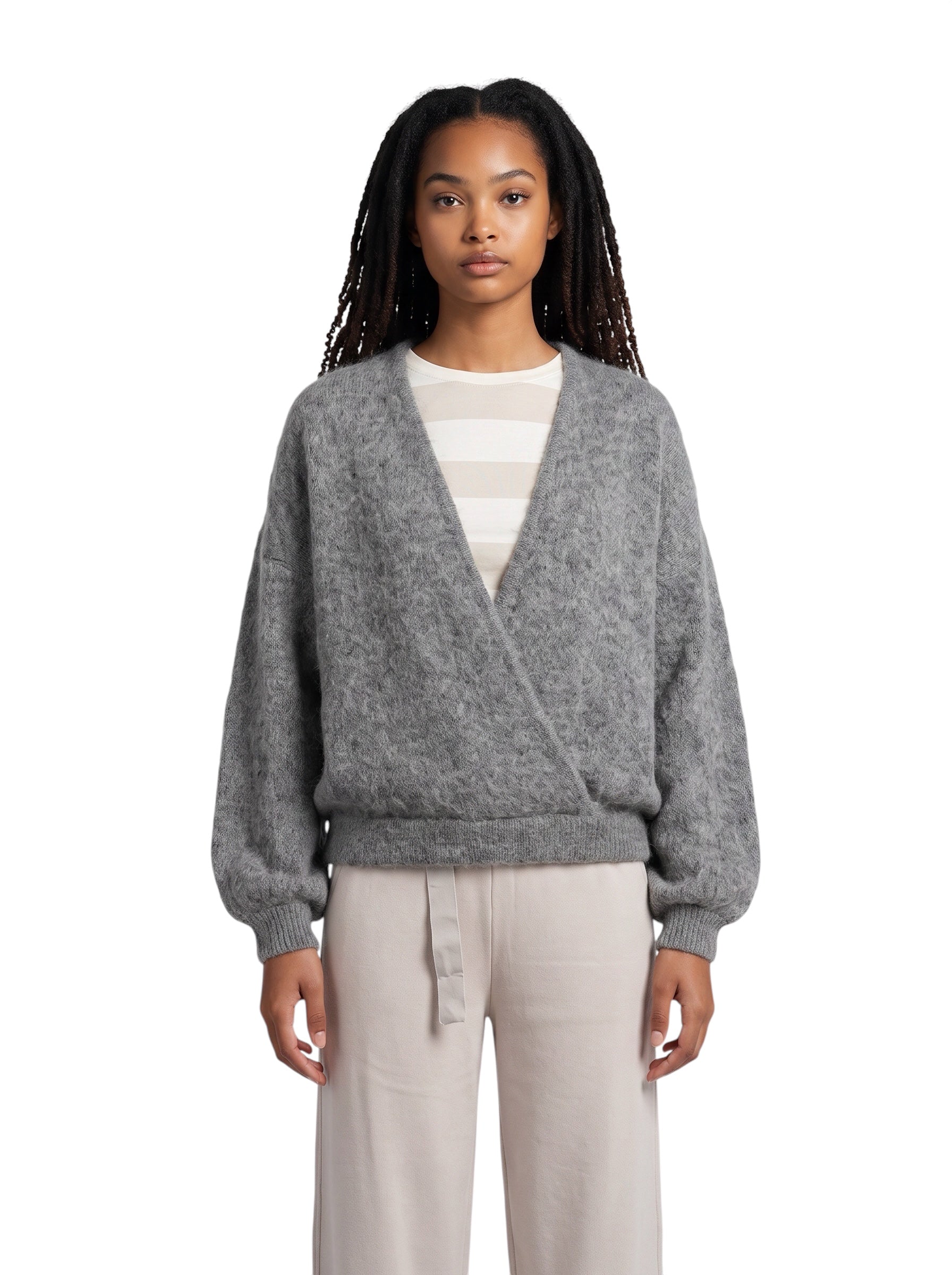 Grau melierter Kapuzen-Strickpullover aus Alpaka von 10days