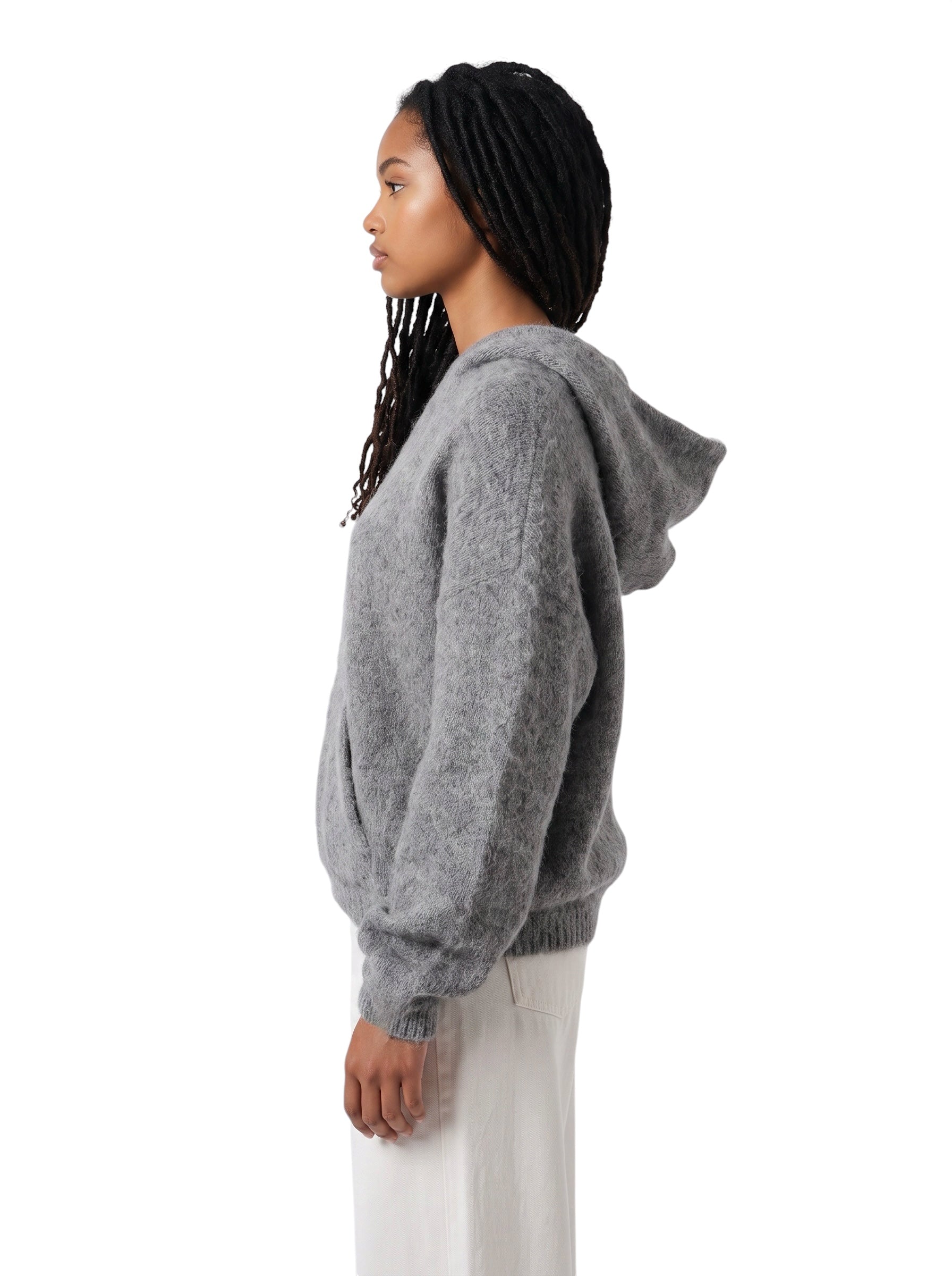 Grau melierter Kapuzen-Strickpullover aus Alpaka von 10days – Ansicht 3