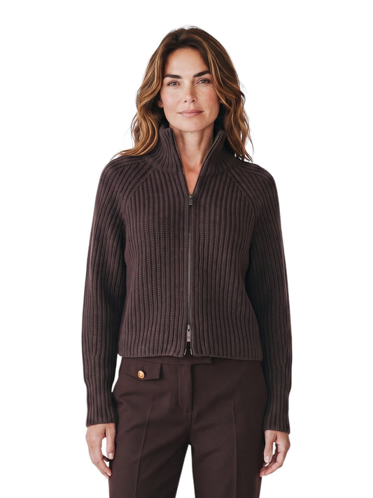 Dunkelbraune Strickjacke mit Reißverschluss und Stehkragen von FFC