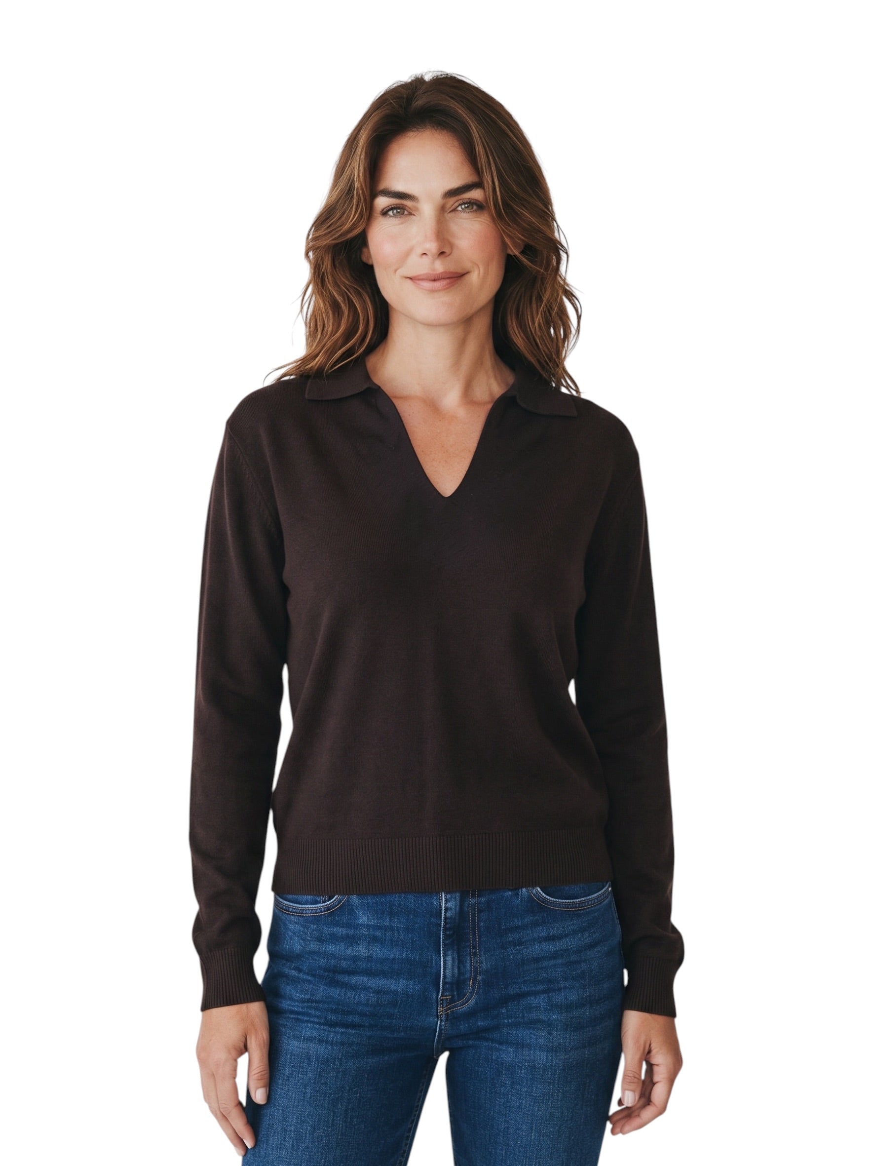 Dunkelbrauner V-Neck mit Polokragen von FFC