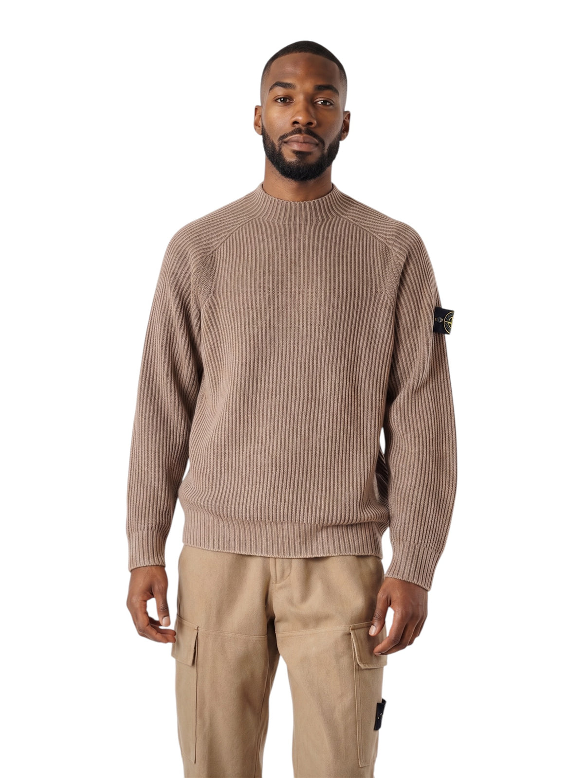 Beigefarbener Rippstrick-Pullover aus Cashmere von Stone Island