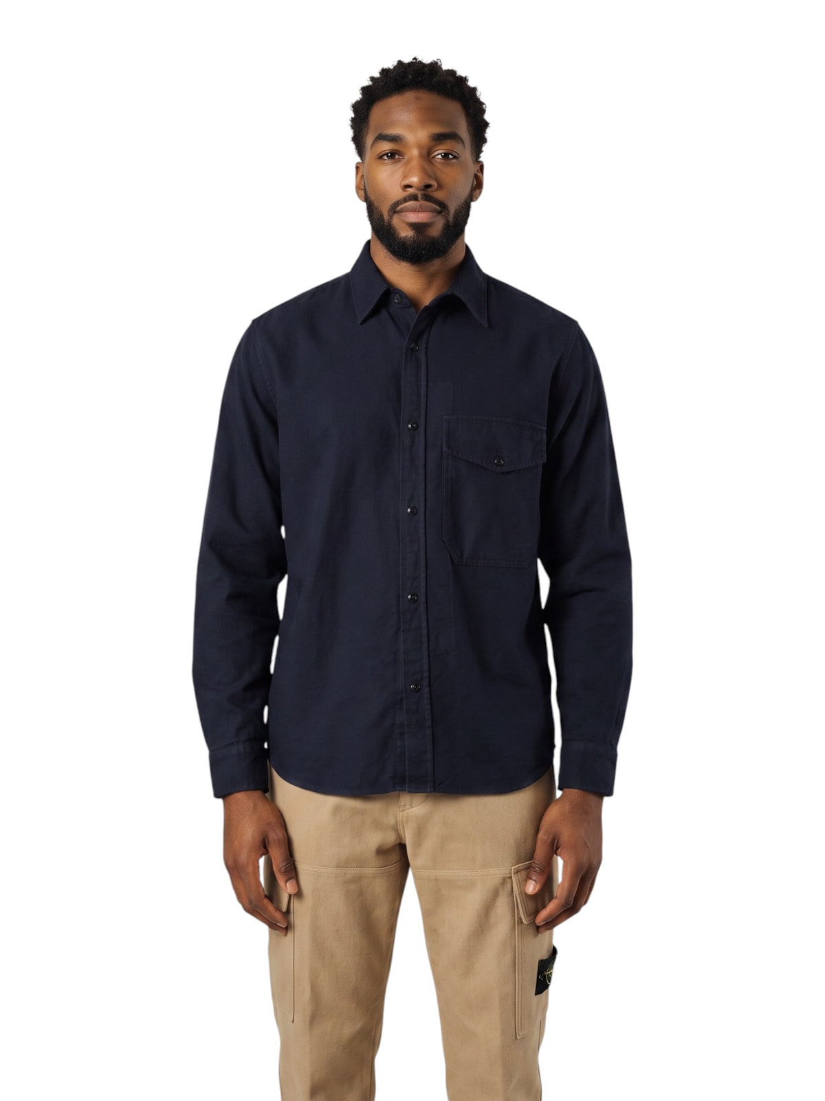 Dunkelblaues Flanell-Denim-Hemd von Stone Island