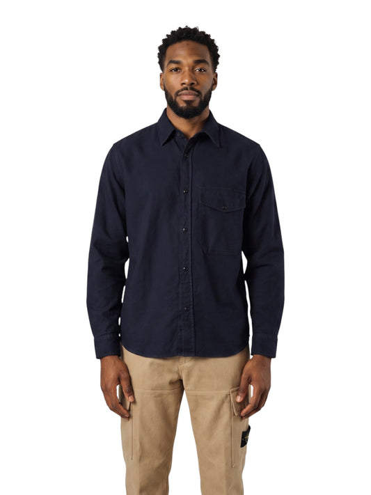 Dunkelblaues Flanell-Denim-Hemd von Stone Island