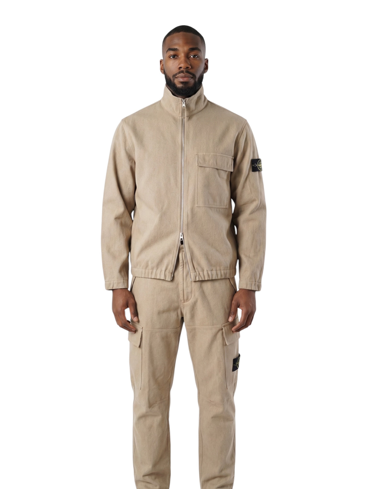 Sandfarbene Flanelljacke aus Schurwolle von Stone Island