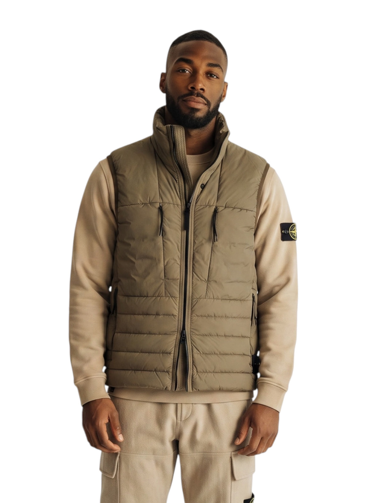 Camelfarbene Daunenweste von Stone Island