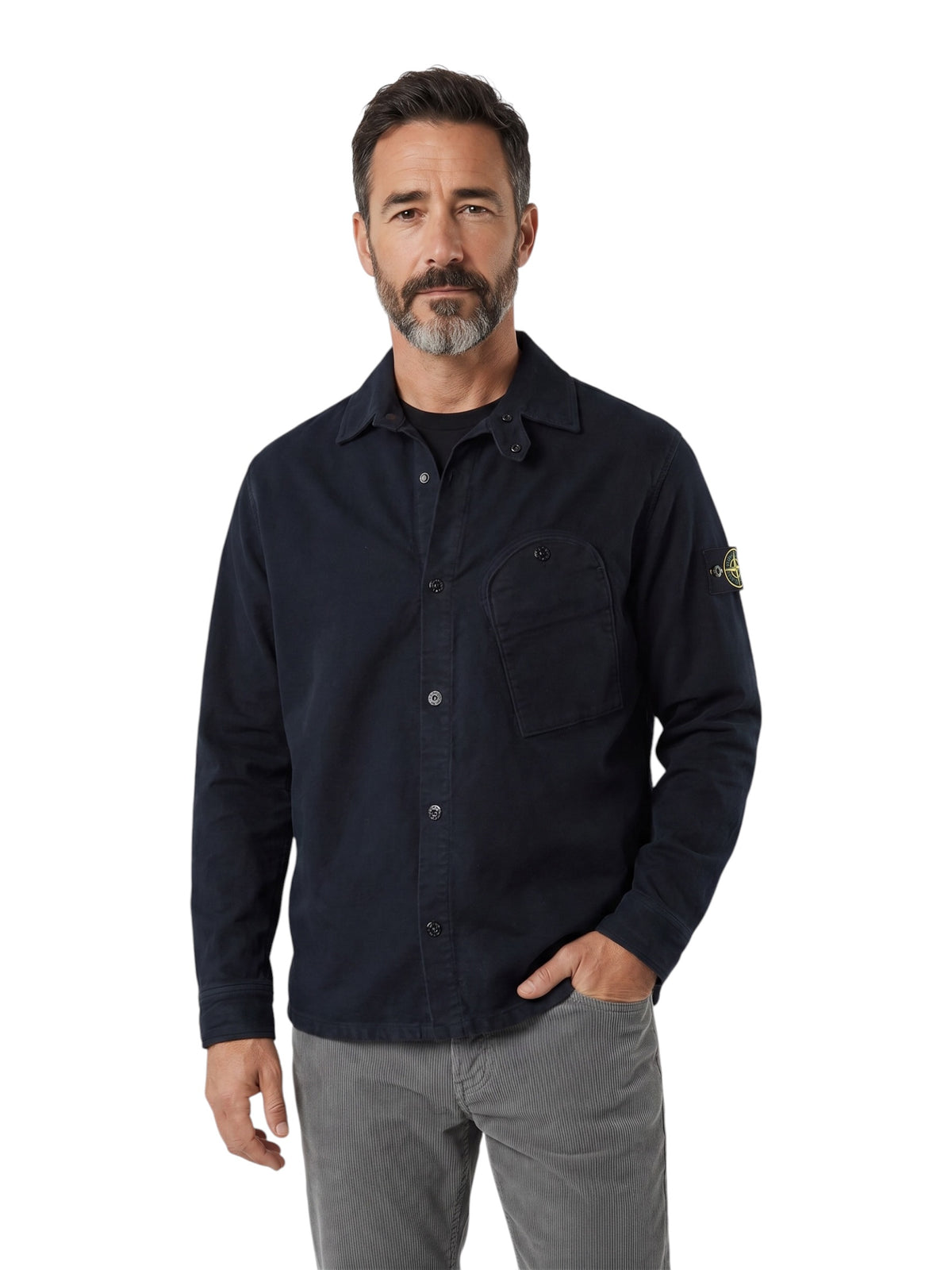 Dunkelblaues Moleskin-Overshirt von Stone Island