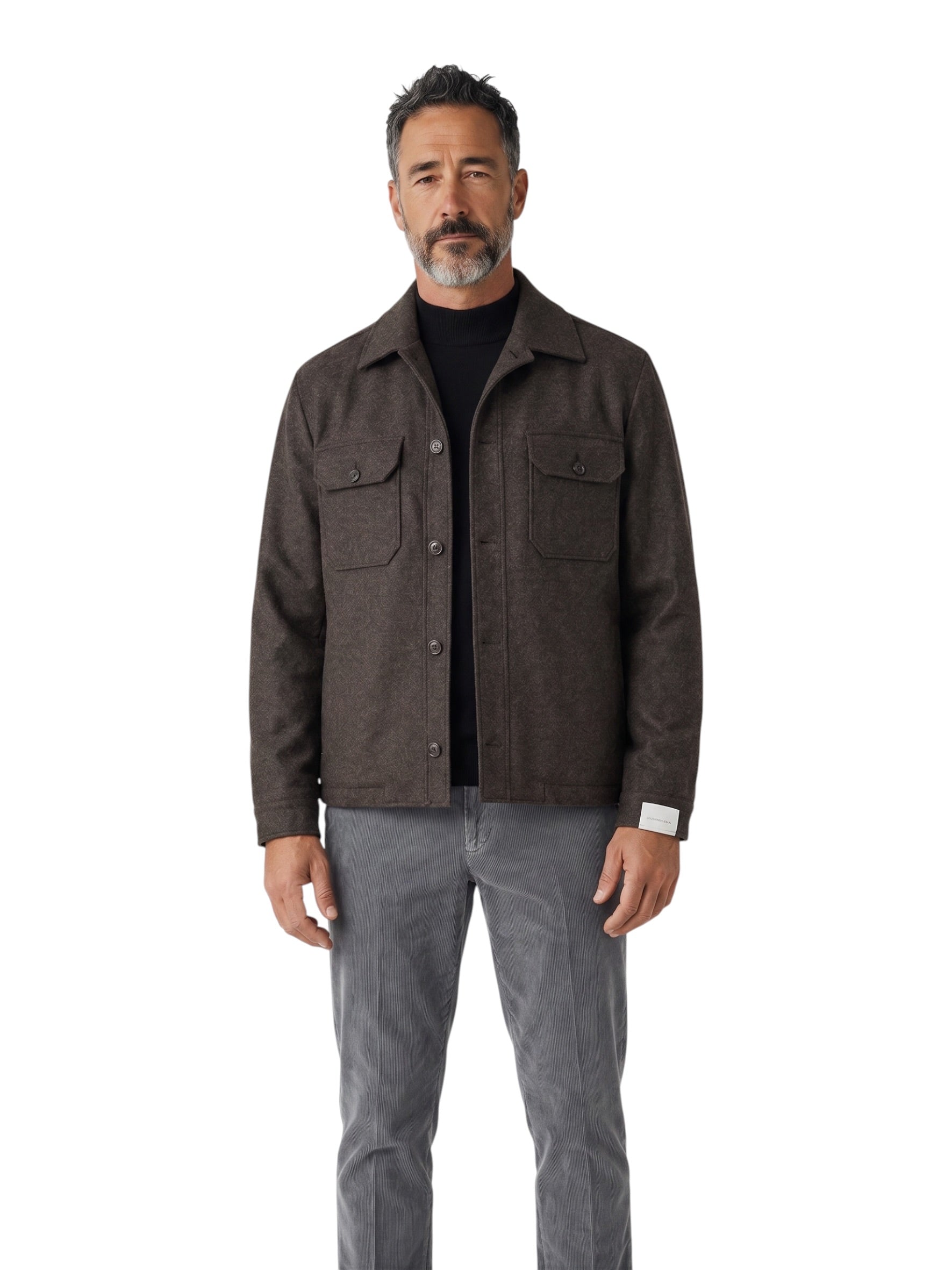 Braun meliertes Overshirt aus Wollflanell mit Cashmere von Corneliani