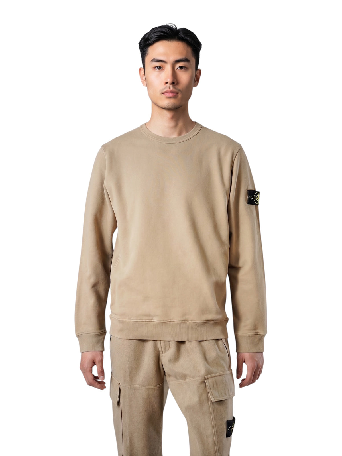Beigefarbenes Sweatshirt mit Rundhalsausschnitt von Stone Island