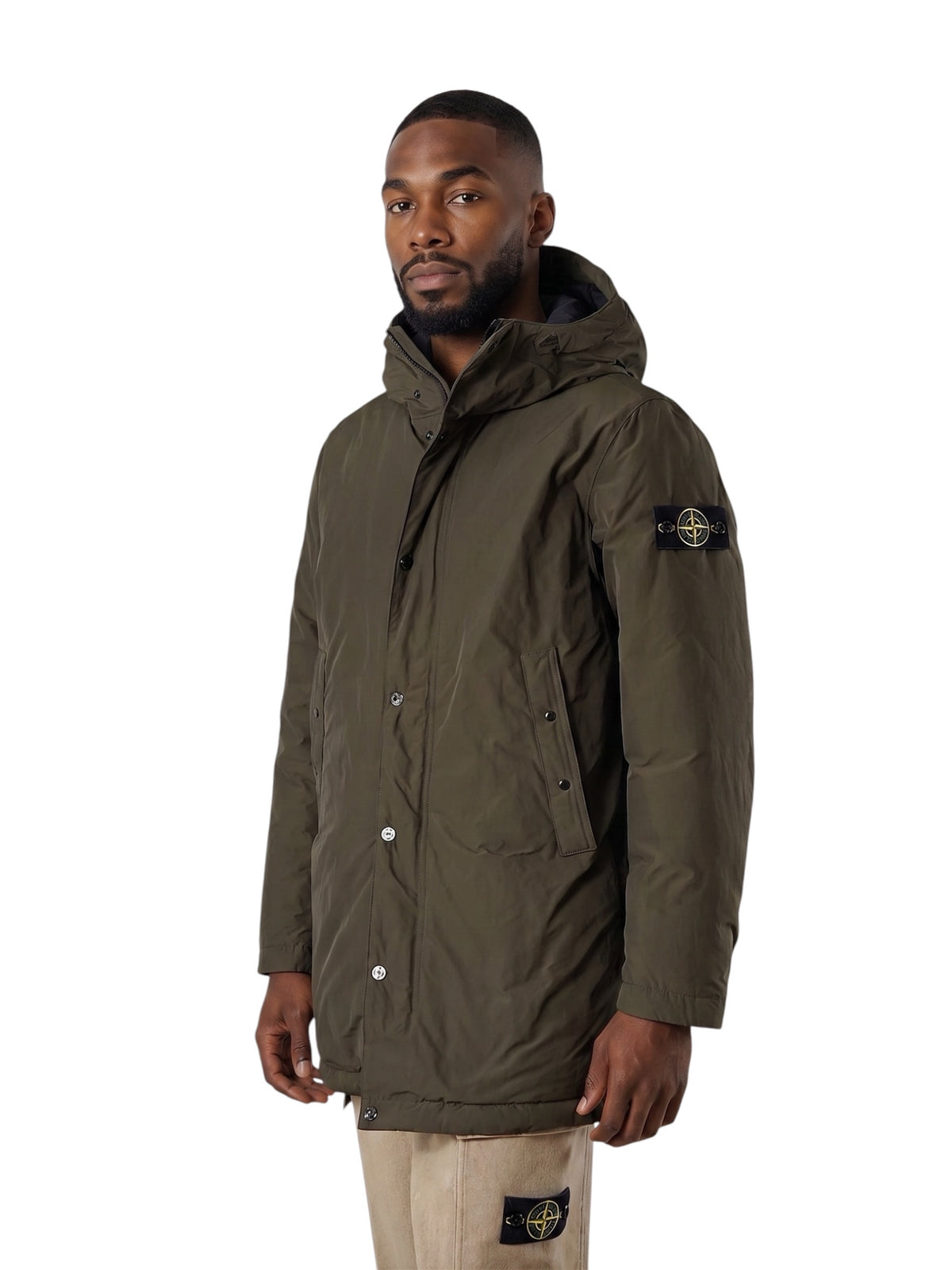 Schlammfarbener Daunenparka mit Kapuze von Stone Island