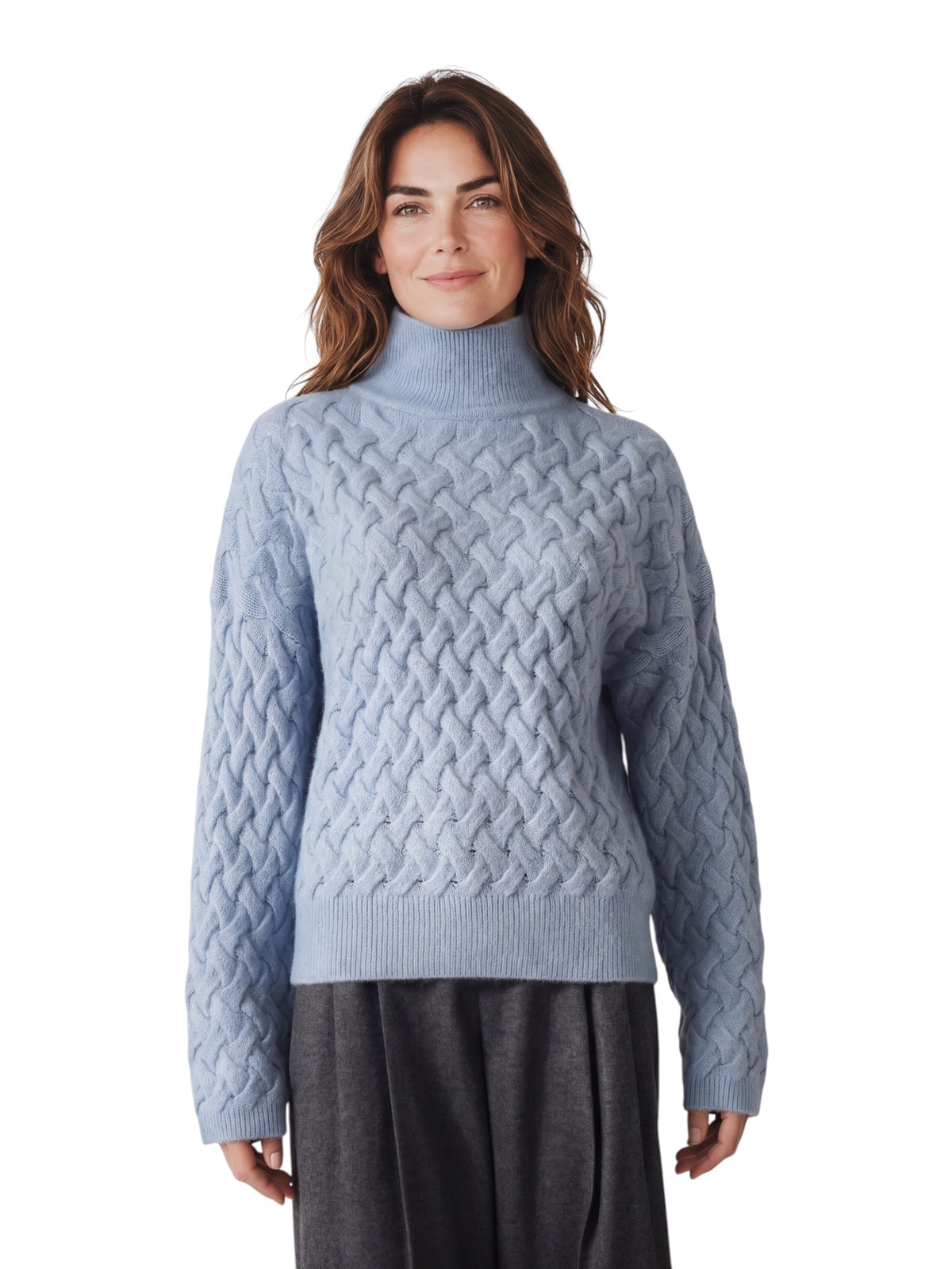 Hellblauer Kaschmir-Pullover mit Flechtmuster von Hemisphere