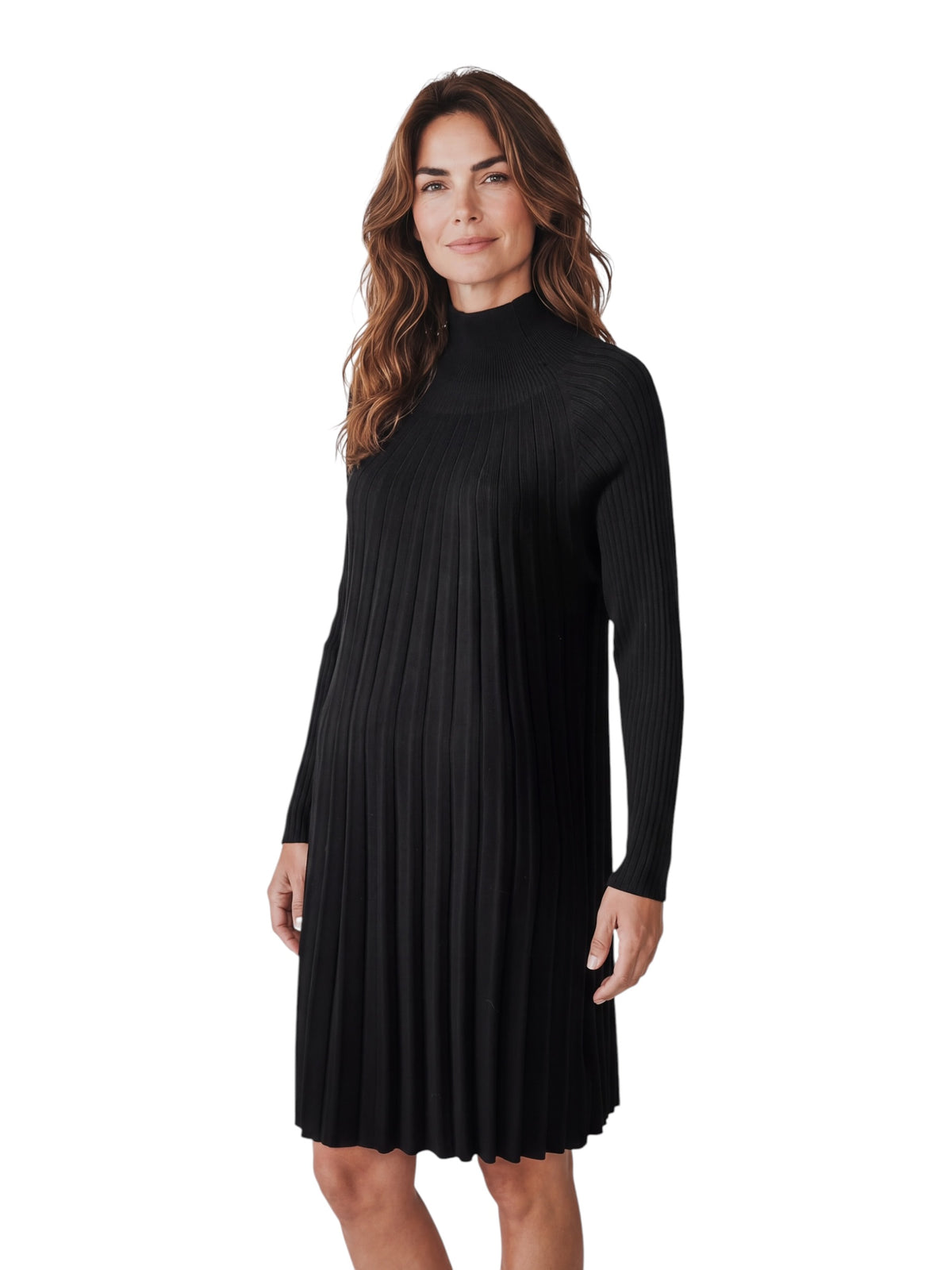 Schwarzes plissiertes Strickkleid aus Merinowolle von Hemisphere
