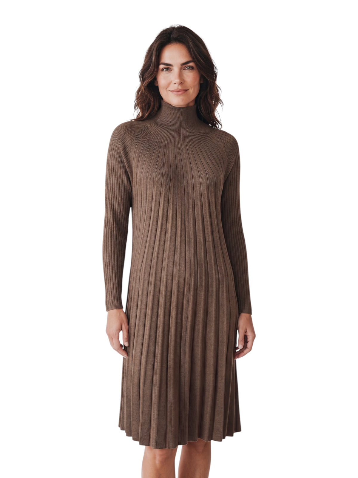 Taupefarbenes Strickkleid in Plissee-Optik von Hemisphere