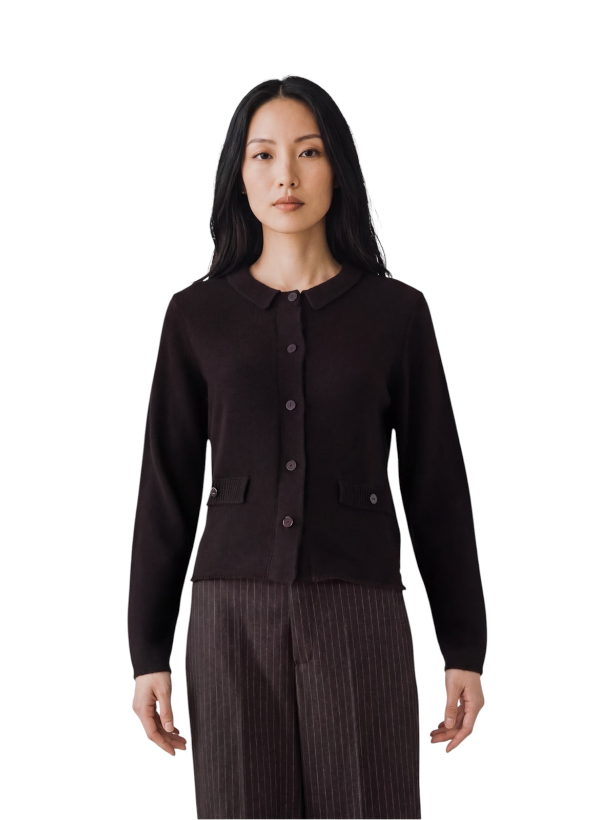 Dunkelbraune Strickjacke aus Kaschmir und Baumwolle von Henry Christ