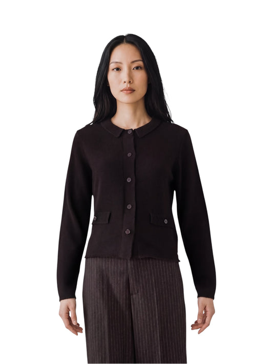 Dunkelbraune Strickjacke aus Kaschmir und Baumwolle von Henry Christ