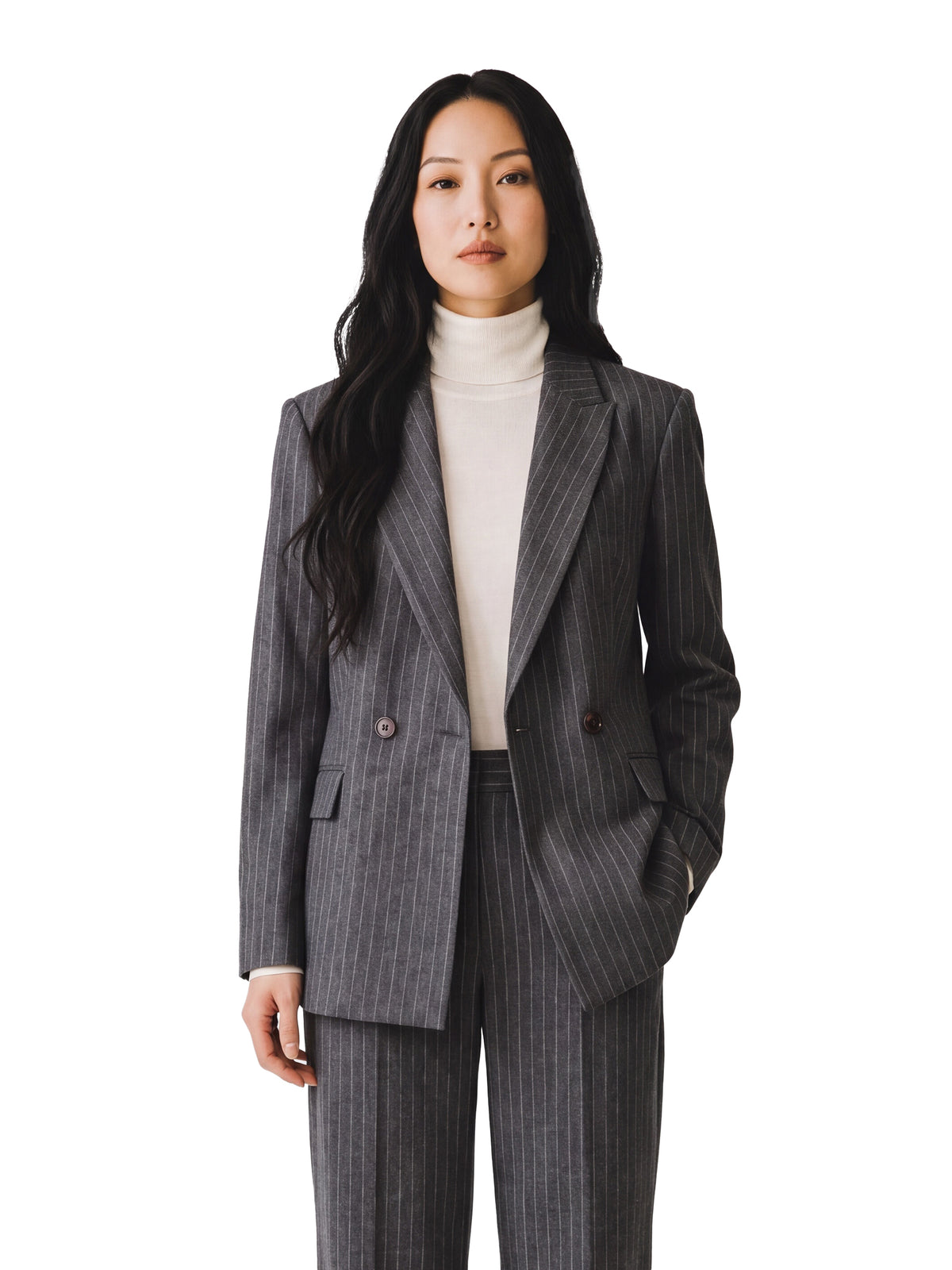 Grauer zweireihiger Nadelstreifen-Blazer von Alcidia da Veiga