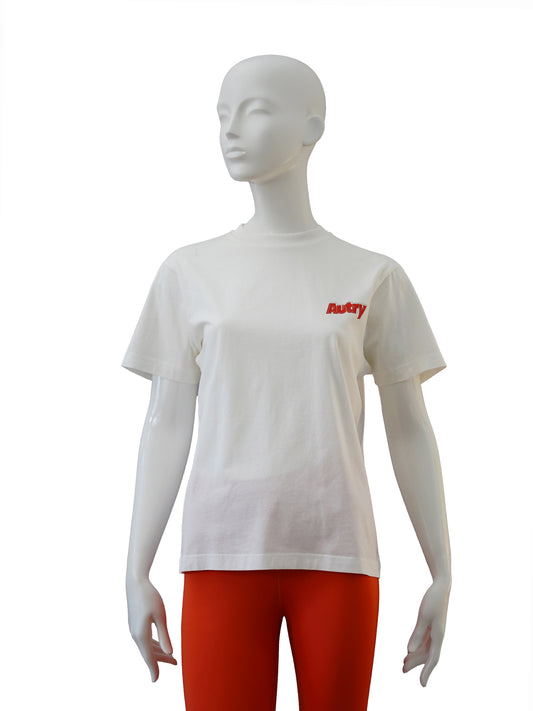 Weißes Autry-T-Shirt mit orangefarbenem Schriftzug