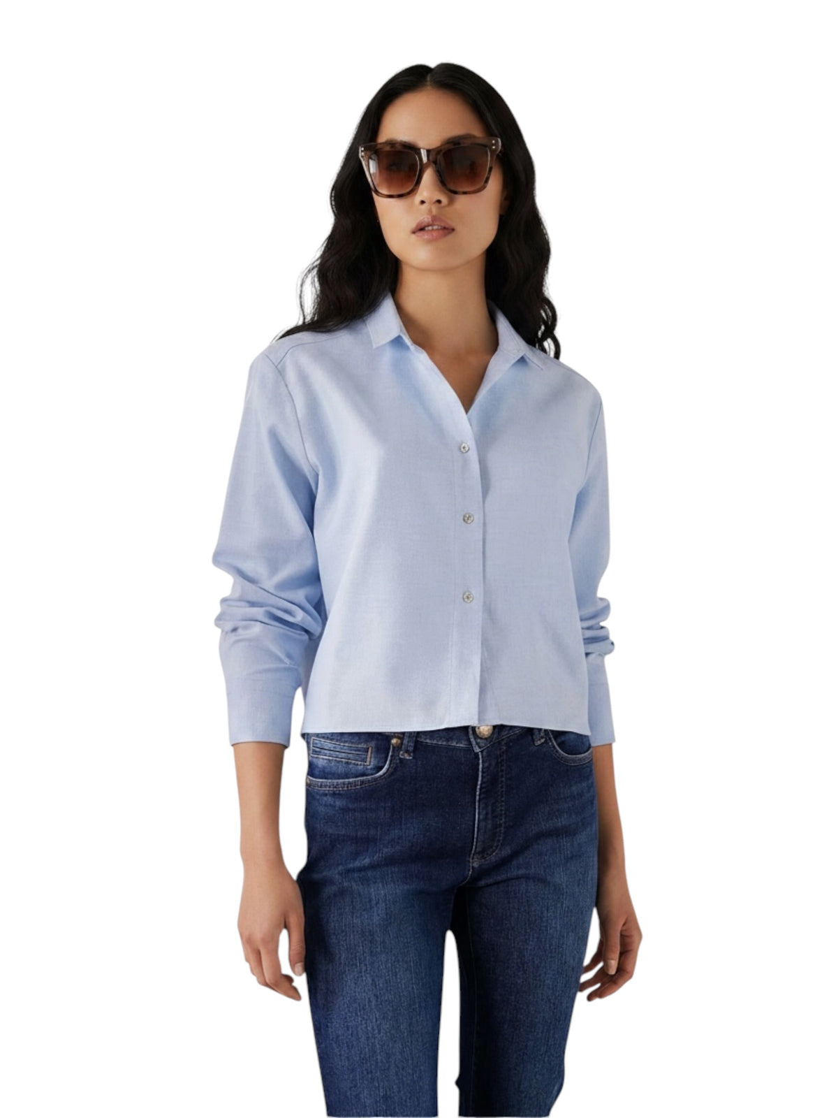 Hellblaue, kurz geschnittene Flanell-Bluse von Henry Christ – Ansicht 3