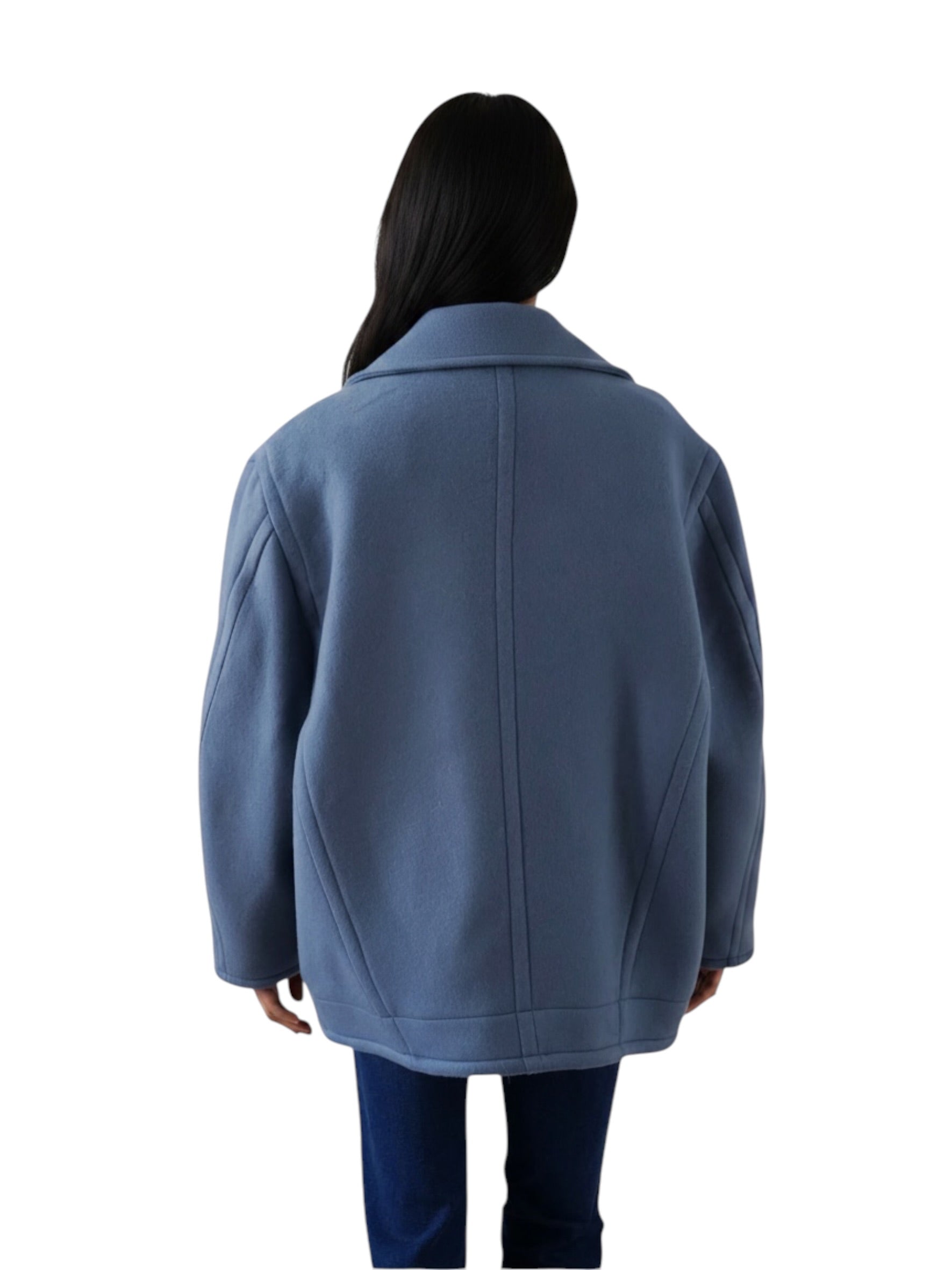Taubenblauer Oversize-Caban mit Dolman-Ärmeln von Semicouture – Ansicht 4