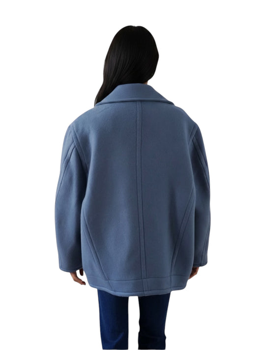Taubenblauer Oversize-Caban mit Dolman-Ärmeln von Semicouture – Ansicht 4