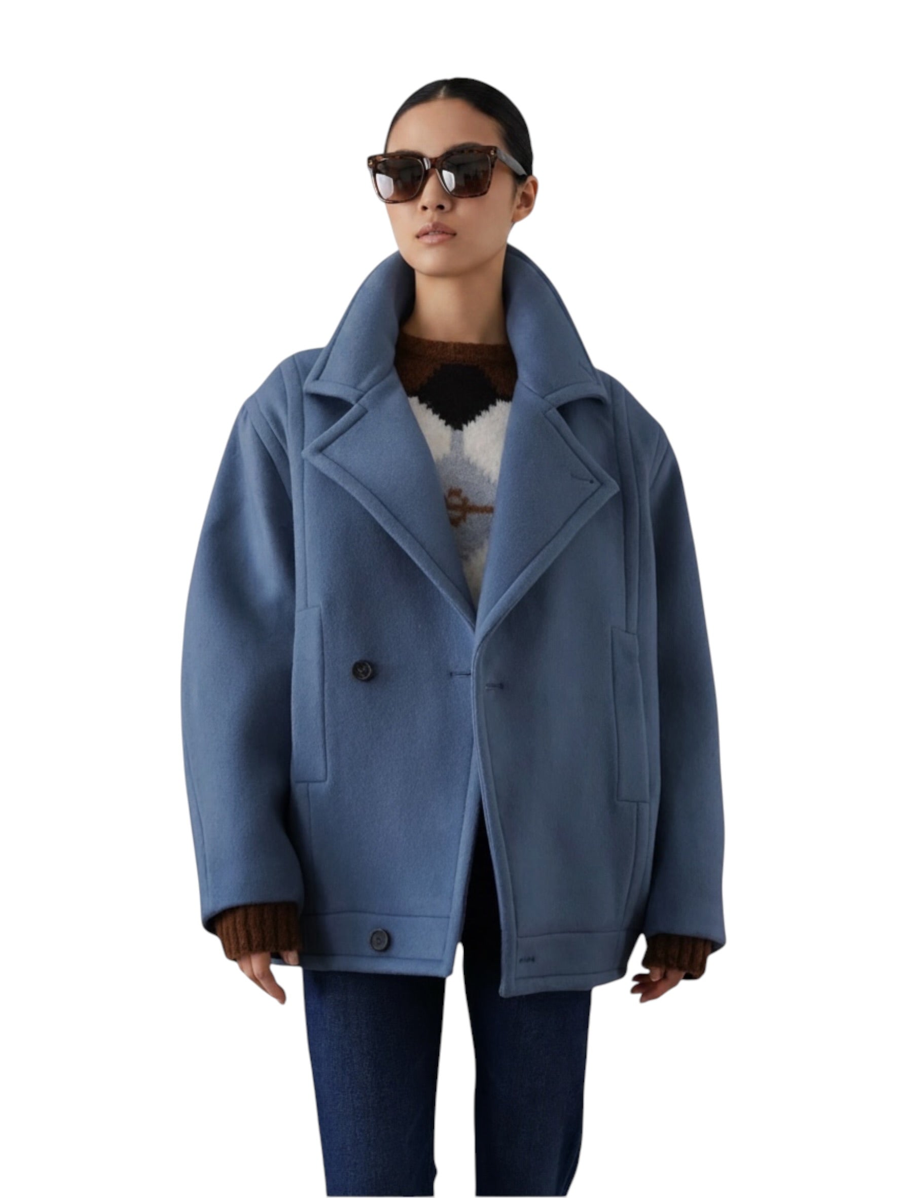Taubenblauer Oversize-Caban mit Dolman-Ärmeln von Semicouture