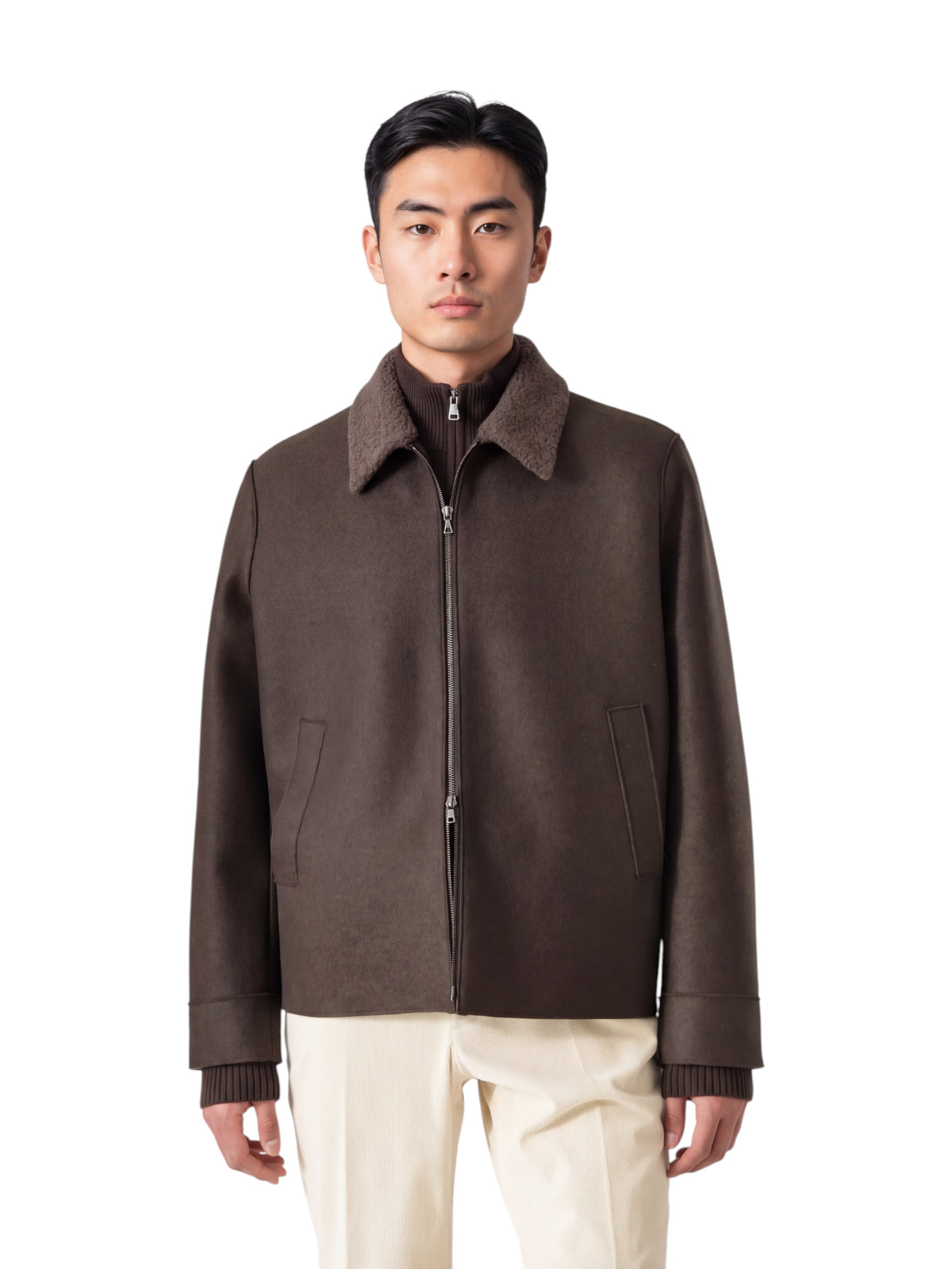Dunkelbrauner Blouson aus gekochter Wolle von Harris Wharf London