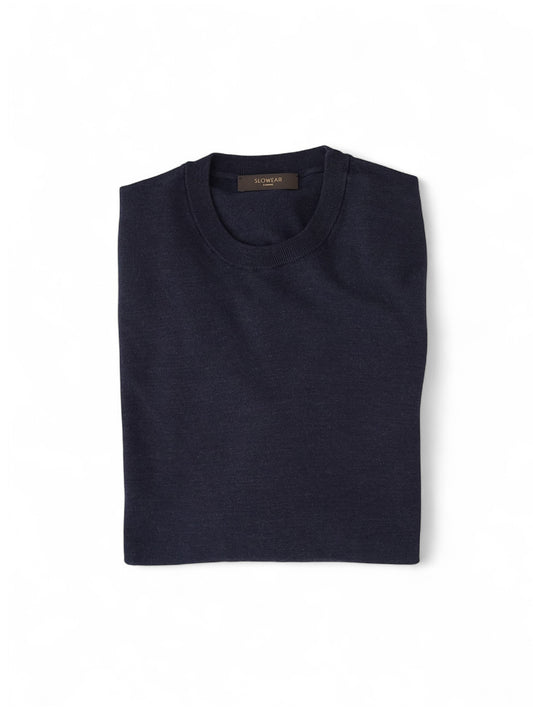 Dunkelblauer Melange-Roundneck „Flexwool“ von Slowear