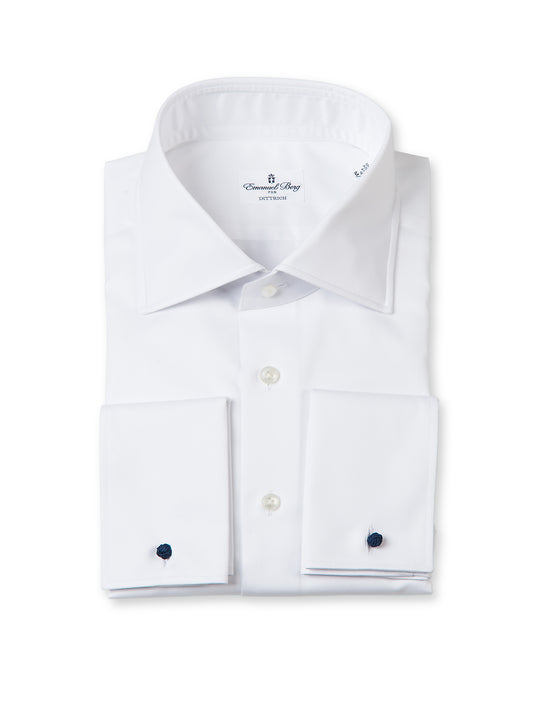 Weißes Twill-Hemd mit Kentkragen und Umschlagmanschette von Emanuel Berg