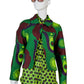 Green, shortened printed flannel jacket