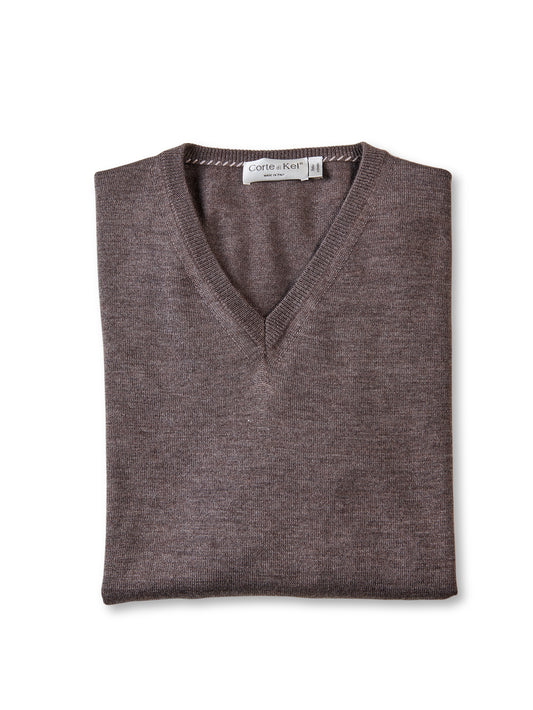 Brauner V-Neck aus Kaschmir und Seide von Corte di Kel