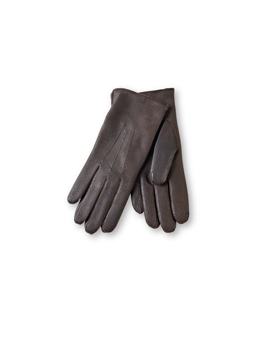 Dunkelbraune Handschuhe aus Hirschleder mit Kaschmir-Futter von Thomas Riemer