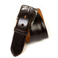 Dark brown, wide belt made of English saddle leather